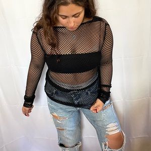BCBG Fishnet Long Sleeve Shirt